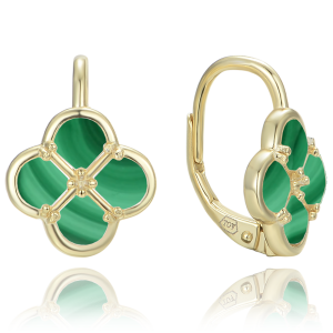 MINET JMAS7058GE00 - Ag925 - Pozłacane srebrne kolczyki koniczyna z malachitem