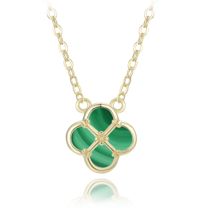 MINET JMAS7058GN47 - Ag925 - Pozłacany srebrny naszyjnik koniczyna z malachitem