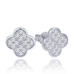 MINET JMAS7058SE01 - Ag925 - Srebrne kolczyki koniczyna z białymi cyrkoniami