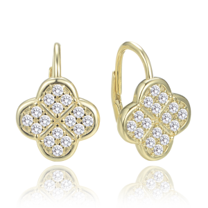 MINET JMAS7058UE00 - Ag925 - Pozłacane srebrne kolczyki koniczyna z białymi cyrkoniami