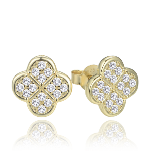 MINET JMAS7058UE01 - Ag925 - Pozłacane srebrne kolczyki koniczyna z białymi cyrkoniami