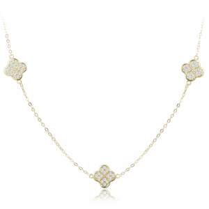 MINET JMAS7058UN47 - Ag925 - Pozłacany srebrny naszyjnik koniczynka z białymi cyrkoniami