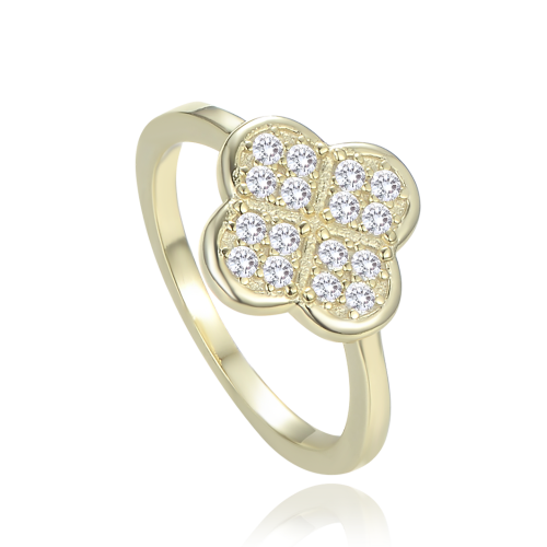 MINET JMAS7058UR58 - Ag925 - Pozłacany pierścień srebrny koniczyna z białą masą perłową wielkość 18