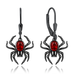 MINET JMAS0306BE00 - Ag925 - Nowoczesne czarne srebne kolczyki pającki z czerwonymi cyrkoniami