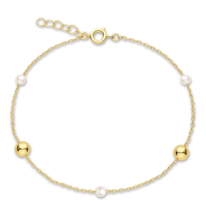 MINET JMG0305WGB16 - Au 585 / 1,80g - Złota bransoletka z kulkami i perłami