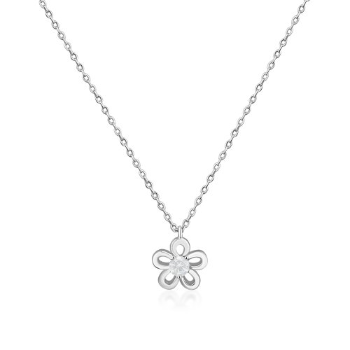 JVD SVLN0554SH2BI42 - Ag925 - Naszyjnik srebrny KWIATEK z białą cyrkonią
