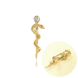 MINET JMAN0298GZ00 - Ag925 - Pozłacana broszka LASKA ESKULAPA z białą cyrkonią