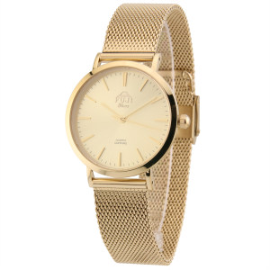 FUJI Time L7127QG - GOLD - Damski - Zegarek kwarcowy na bransolecie mesh