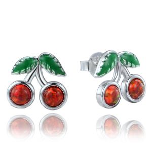 MINET JMAN8002CE00 - Ag925 - Srebrne kolczyki wiśnie z czerwonym opalem i białymi cyrkoniami