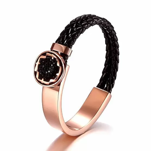 PIERRE RICAUD PR104.9BZ - Bransoletka stalowo-skórzana [ROSE-BLACK]