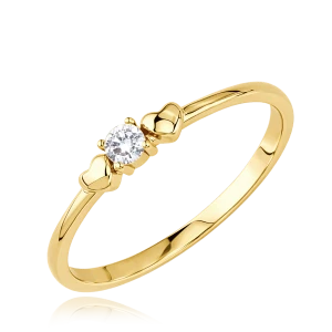 MINET JMG0365WGR53 - Au 585 / 1,35g - Delitkatny złoty pierścionek z cyrkonią i sercami [roz.13]