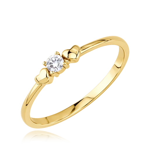 MINET JMG0365WGR53 - Au 585 / 1,35g - Delitkatny złoty pierścionek z cyrkonią i sercami [roz.13]