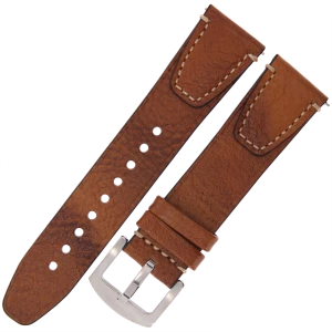 TEKLA TI21A - 22mm - JASNY BRĄZ / p.Białe - Skórzany pasek do zegarka